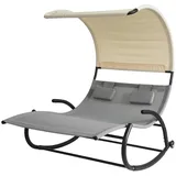 SoBuy Schaukelliege Grau Beige, Metall, 140x180x184 cm, Gartenmöbel, Gartenstühle, Liegestühle