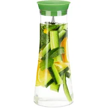 Relaxdays Glaskaraffe zylindrisch, 1 Liter, Gastro, Edelstahl Ausgießer, feines Kristallglas, spülmaschinenfest, klar,