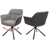 Mendler 2er-Set Esszimmerstuhl HWC-K33, Küchenstuhl Stuhl, drehbar Auto-Position, Stoff/Textil Kunstleder, grau-dunkelgrau