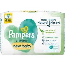 Pampers Feuchttücher Harmonie New Baby, 138 Tücher, unparfümiert, je 46 Stück, 3 Pack