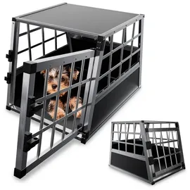Juskys Alu Hundetransportbox M 69 x 54 x 50 cm Grau/ Silber