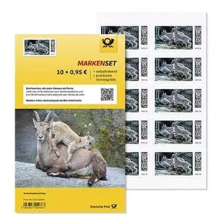 DeutschePost Briefmarken Set, 10 Stück à 95cent, Steinbock, Standardbrief/Postkarte, selbstklebend