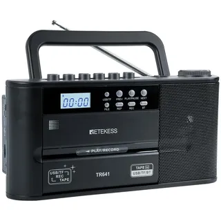 Retekess TR641 Cassette Player,Tape Player Recorder,FM AM Radio, USB/TF -Karte,Drahtlose Verbindung,Batteriebetrieb oder Wechselstromstromversorgung,Alte Kassetten Abspielen