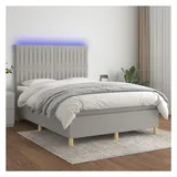 vidaXL Boxspringbett mit Matratze & LED Hellgrau 140x200 cm Stoff