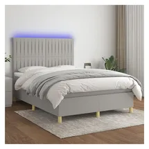 vidaXL Boxspringbett mit Matratze & LED Hellgrau 140x200 cm Stoff