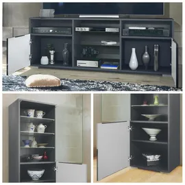 Vladon Wohnwand Grau, Holzwerkstoff, 286x122.5x35 cm) Wohnzimmer, Wohnwände, Wohnwand-Sets