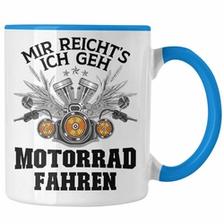 Trendation Tasse Trendation – Motorradfahrer Geschenk für Männer Motorrad Tasse mit Spruch Kaffeetasse für Biker Herren blau