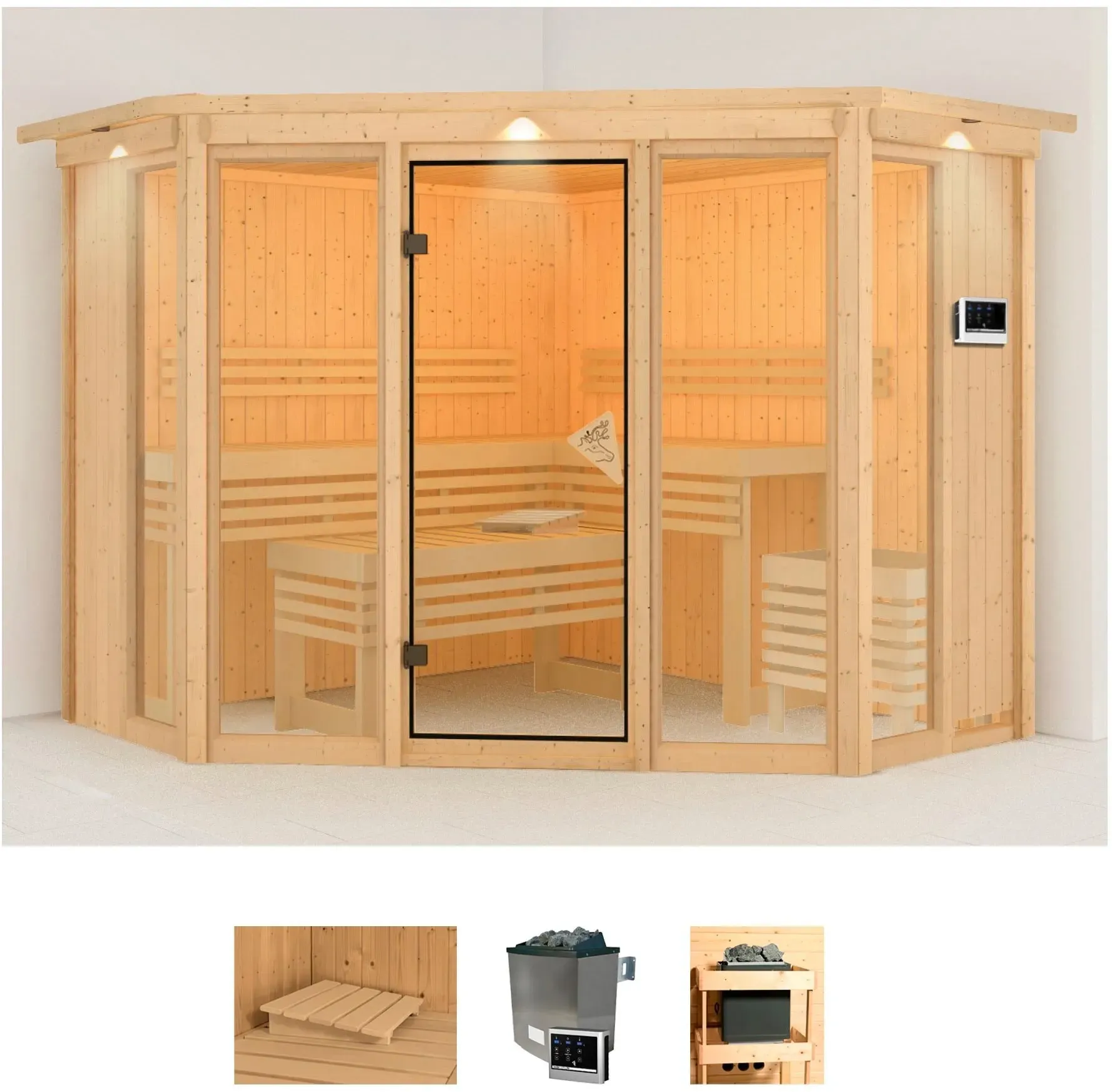Preisvergleich Produktbild KARIBU Sauna "Astrid 2" Saunen 9-kW-Ofen mit externer Steuerung Gr. Saunaofen, externe Steuerung, 9 kW, beige (naturbelassen)