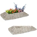 Relaxdays Blumentopf, 2er Set, Rattan, Pflanzentöpfe mit Folie, HBT: 10 x 55 x 25 cm, Pflanzkörbe für innen, weiß/Natur