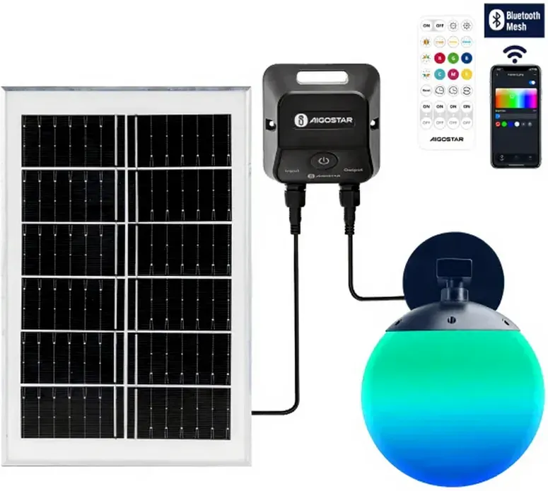 Aigostar Bluetooth-Mesh, intelligente Solar-Wandleuchte, 20 W, RGBCCT, bunte Glühbirne