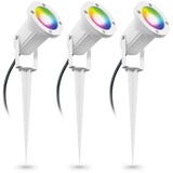 linovum 3er Pack CARI Garten Strahler weiß LED mit WLAN Smart GU10 RGBW - kompatibel mit Alexa & Google Home - Spießleuchte Kabel