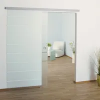 BIJON Glasschiebetür Komplettset aus 8mm ESG Glas, Glastür Schiebetür mit Muschelgriff und 15mm Wandabstand, Teilsatiniert - SO5 DIN Rechts - 1025x2050 mm