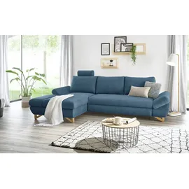 furn.design Ecksofa blau Struktur-Stoff Sofa mit Bettfunktion und Stauraum 284 cm | blau