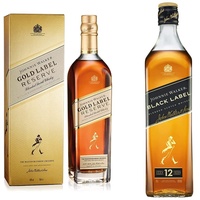 Johnnie Walker Gold Label, Blended Scotch Whisky, 40% vol, 700ml Einzelflasche & Black Label, Blended Scotch Whisky, Ausgezeichneter, 40% vol, 700ml Einzelflasche
