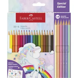 Faber-Castell 111221 - Buntstifte Set Einhorn, 24 Malstifte, inkl. Pastell Farben, sechseckige Stifte für Kinder und Erwachsene