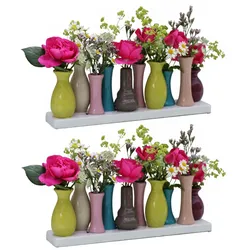 H&D Manufaktur Jinfa Handgefertigte kleine Keramik Deko Blumenvasen 2 Set aus 10 Vasen in bunt