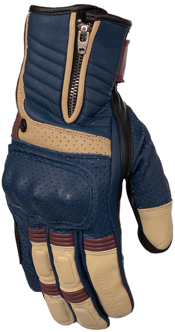 Rusty Stitches Simon Retro Motorfiets handschoenen, blauw-beige, XL