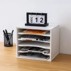 Relaxdays Dokumentenablage, 5 Fächer, Büroablage HBT: 33 x 35,5 x 25 cm, Schreibtischorganizer aus PB, modern, weiß