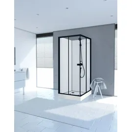 Marwell Prime Style Square Komplettdusche mit Schiebetür 80 x 200 cm Schwarz Weiß Sicherheitsglas inkl. Duschtasse