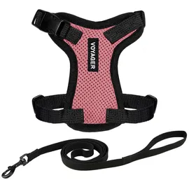 Best Pet Supplies Voyager Step-in Lock Katzengeschirr und reflektierende Katzenleine mit Neoprengriff by Best Pet Supplies - Unterstützt kleine, mittlereund große Katzenrassen, Rosa / Schwarzer Rand, size XXS - 1,5 m