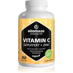 Vitamaze Vitamin C gepuffert + Zink Tabletten zur Unterstützung des Immunsystems 360 TABL