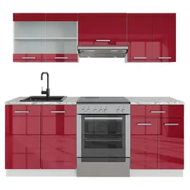 Vicco Küchenzeile R-Line 200 cm Rot Hochglanz/Weiß