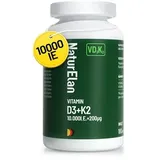 Vitamin d3 k2 kapseln hochdosiert - 10000I.E. + Vitamin K2 MK7 200 mcg pro Dosis, 180 Vegetarisch kapseln, Ohne Zusätze, In Deutschland Produziert