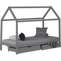 Homestyle4u 1993, Kinderbett Kinderhaus Hausbett 90x200 cm Grau mit Bettkasten - Grau