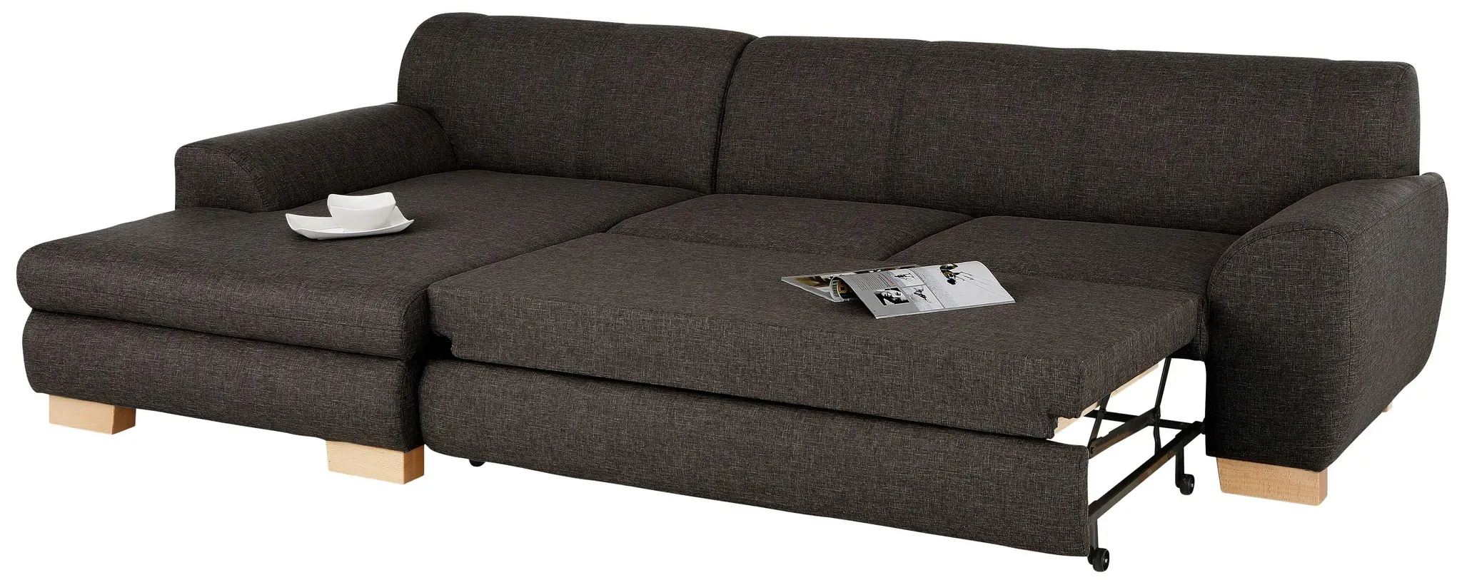 Ecksofa HOME AFFAIRE "Nika L-Form", braun, B:277cm H:84cm T:84cm, Struktur fein (100% Polyester);100% Polyester/ 85% Polyester+15% Polyacryl Melrose/Struktur, Sofas, Polsterecke, Struktur fein oder Melrose/Struktur, mit Bettfunktion