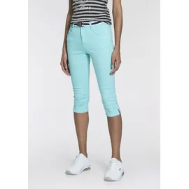 KangaROOS Caprijeans KANGAROOS "CAPRI-JEANS mit Gürtel", Damen, Gr. 32, N-Gr, grün (mint), Denim/Jeans, Obermaterial: 36% Baumwolle, 36% Viskose, 26% Polyester, 2% Elasthan, Basic, skinny fit 3/4-Länge, Jeans Caprijeans, Skinny Fit, mit Schlitz, normale Leibhöhe