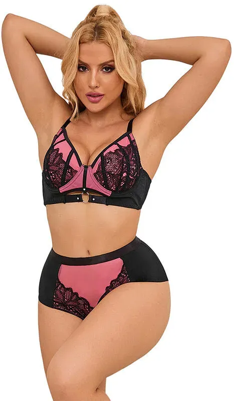 SUBBLIME  Rosa Lackleder Mesh Zipper BH-Set S/M