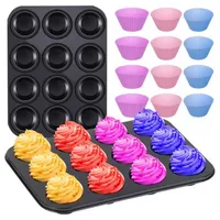 Ruhhy Muffins-Backset Backblech und 12 Silikonförmchen Temperaturbeständig Antihaft Dekorativ