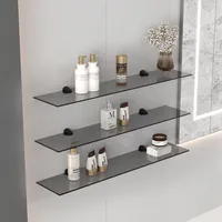 Euro Tische Glasregal 40 cm schwebend aus Grauglas mit schwarzer Halterung | Wandablage aus 6 mm ESG Sicherheitsglas | Stilvolles Wandboard für Bad, Küche & Wohnzimmer | Glasablage modern
