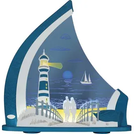 Weigla - Lichterspitze Erzgebirge I Motiv Maritim I LED Lichterbogen I Größe 52 x 53,5 x 9 cm I beleuchtete Dekoration innen I aus Holz