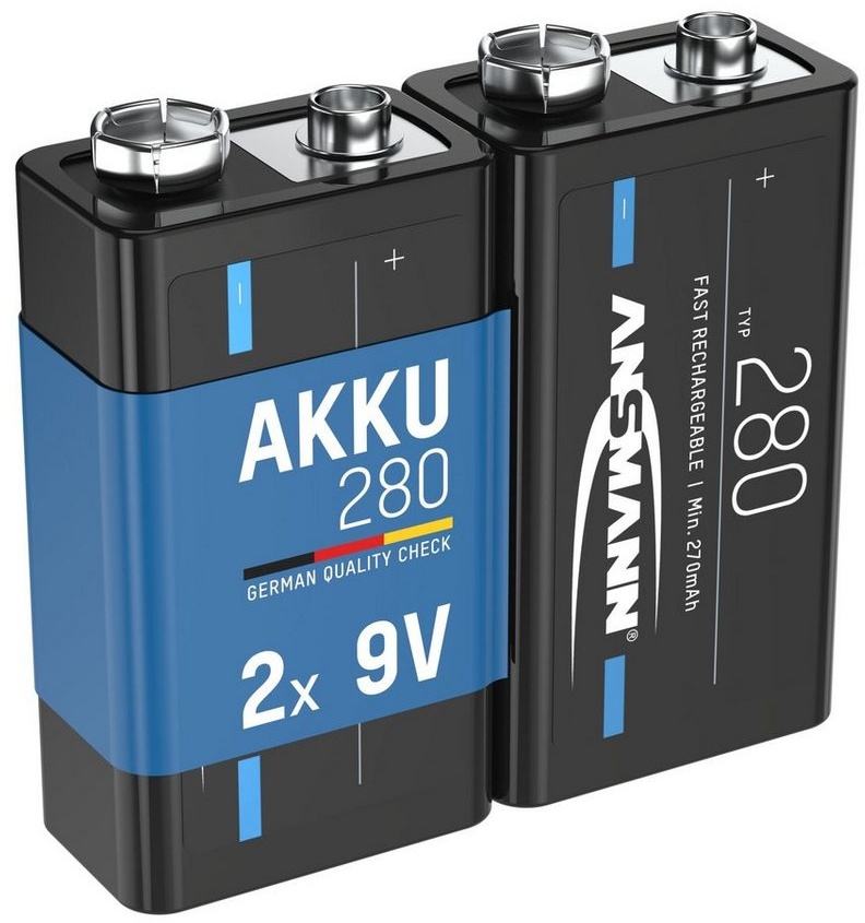 ANSMANN AG Akku 9V, 2 Stück, min. 270 mAh NI-MH, geringe Selbstentladung Akku 280 mAh (8.4 V) schwarz