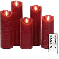 MokaZii LED Kerzen mit Fernbedienung Batteriebetriebene, 5er Set Rotwein Echtwachs Flammenlose Kerzen, Home Deco, Weihnachten, Hochzeiten, Party