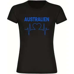 multifanshop Damen T-Shirt - Australien - Herzschlag - Druck blau - Frauen