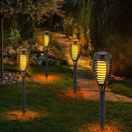 ETC Shop 4er Set Solarfackeln Außen Steckleuchten Gartenlampen Solar Gartenfackel Außenlampe Stecklampe, LED warmweiß, Höhe 50 cm