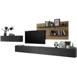 furn.design Wohnwand, Grau, Eiche Wotan, Holzwerkstoff, Metall, Nachbildung,Eiche, Holz Optik, Uni, 400x180x30 cm, Wohnzimmer, Wohnwände, Anbauwände