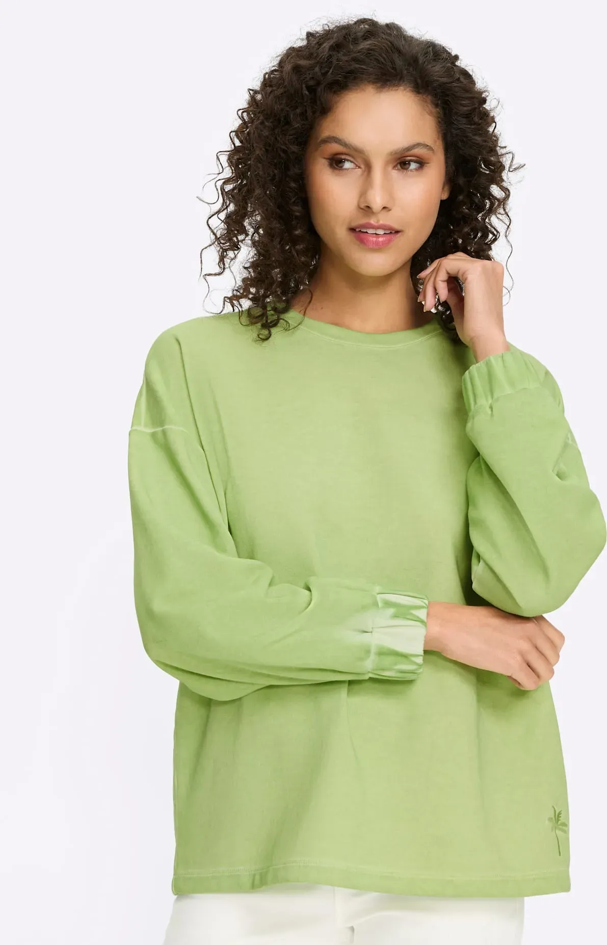 Sweatshirt HEINE, Damen, Gr. 48, pistazie, 82% Baumwolle, 18% Polyester, gemustert, unifarben, Rundhals, Sweatshirts Sweatshirt