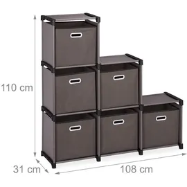 Relaxdays Stufenregal mit 6 Fächern, Grau,Schwarz