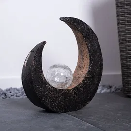 GLOBO Solarleuchte Außen Mondsichel Garten Standlampe Solarlampe Akku schwarz Kugel, Kunststoff braun, LED, BxH 9 x 30,5 cm