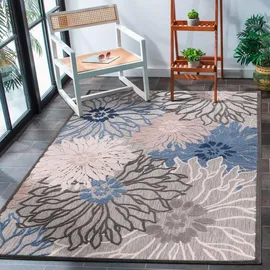 Sanat Novel Outdoorteppich Floral, Blau, Grau, Textil, Blätter, rechteckig, 120x170 cm, Oeko-Tex® Standard 100, pflegeleicht, Teppiche & Böden, Teppiche, Outdoorteppiche