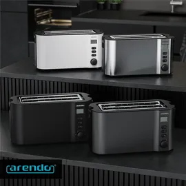 Arendo Toaster Edelstahl Langschlitz 4 Scheiben, integrierter Brötchenhalter, Bräunungsstufen 1-6, Brotzentrierung, automatisch Abschaltung, Display