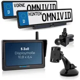 omnivid omniVID® Solar 5-Duo für vorn und hinten mit 2 Kameras, Premium Solar 5 Zoll Rückfahrkamera-System, Kabellos mit 5Zoll Monitor u. 2 solarbetriebenen Kameras z. Nachrüsten ohne Bohren, IP67 wasserdicht