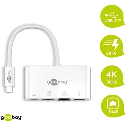USB-CTM Multiport-Adapter HDMI+Ethernet, PD, weiß - erweitert ein USB-CTM Gerät um einen Ethernet-, einen HDMITM- und einen USB 3.0