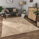 Paco Home Teppich Wohnzimmer Schlafzimmer Kurzflor Boho Skandi Raute 3D Grau Anthrazit 160x220 cm Beige