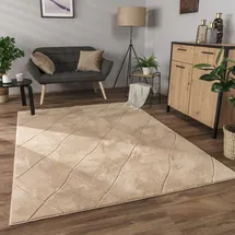 Paco Home Teppich Wohnzimmer Schlafzimmer Kurzflor Boho Skandi Raute 3D Grau Anthrazit 160x220 cm Beige