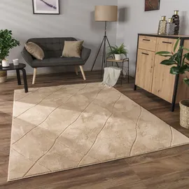 Paco Home Teppich Wohnzimmer Schlafzimmer Kurzflor Boho Skandi Raute 3D Grau Anthrazit 160x220 cm Beige