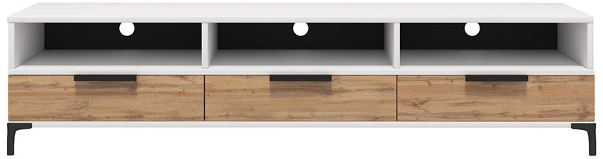 Selsey RIKKE - TV-Lowboard/TV-Tisch mit 3 offenen und 3 geschlossenen Fächern, 160 cm breit (Weiß Matt/Wotan Eiche ohne LED)